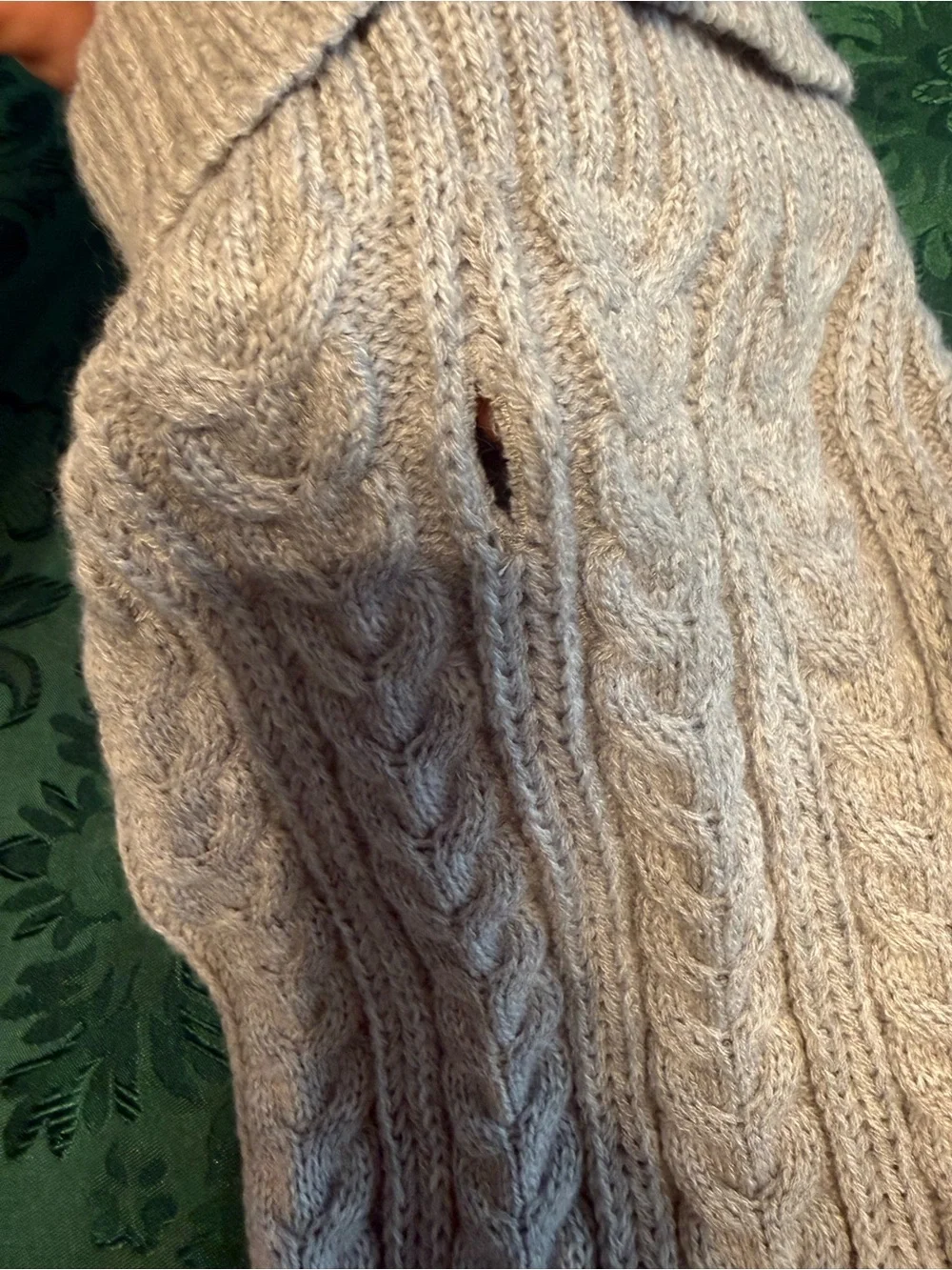 Soft grey Cable-Detail dogSweater with Button Collar